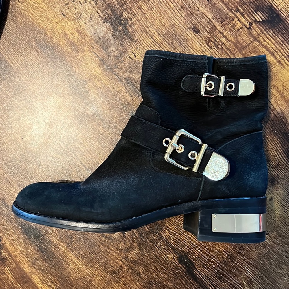 Black Vince Camuto Ankle Boots with Gold Trim